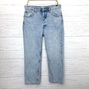 Zara Women's Jeans Straight Leg Button Fly Cotton Distressed Fray Hem size 10